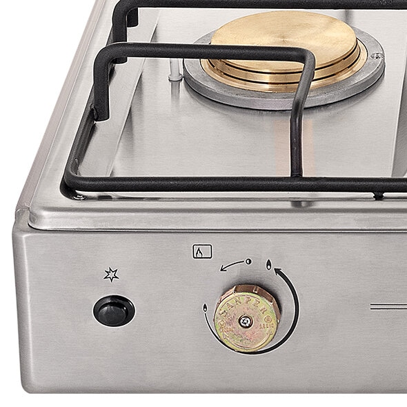 COCINETA INDUSTRIAL A GAS DE 2Q 28&quot; ENC/ELEC PARRILLA FUNDIDA 54X73.2X18CM PLATEADO/INOX -ECOLINE