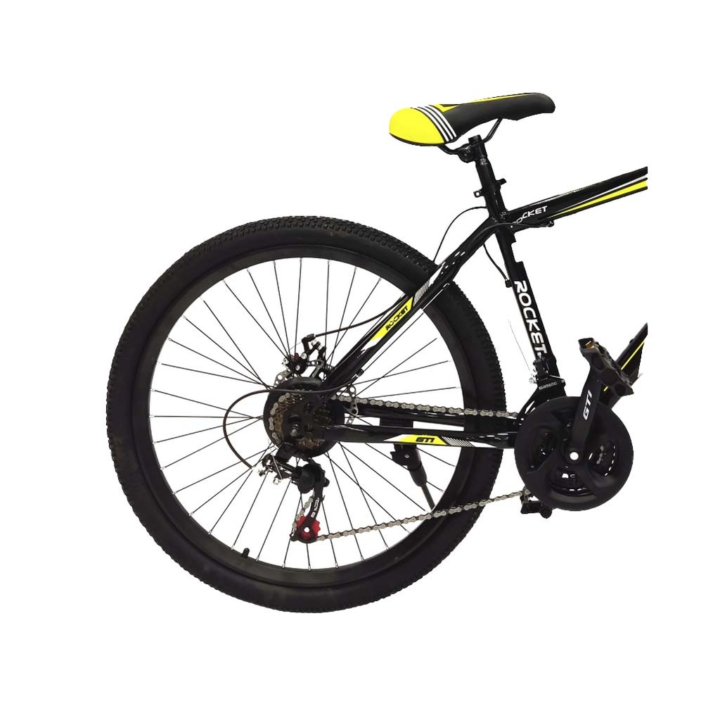 BICICLETA GTI ROCKET GM88-1 ARO 26&quot; NEGRO AMARILLO CUADRO ACERO SUSPENSIÓN DELANTERA 21V FRENO DE DISCO