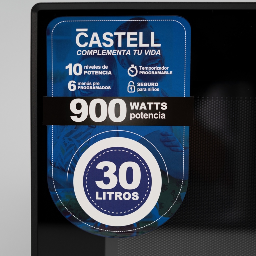 MICROONDAS 30LT P/DIGITAL 900WTTS M/AUTOMATICO 10 N/POTENCIA NEGRO/-CASTELL