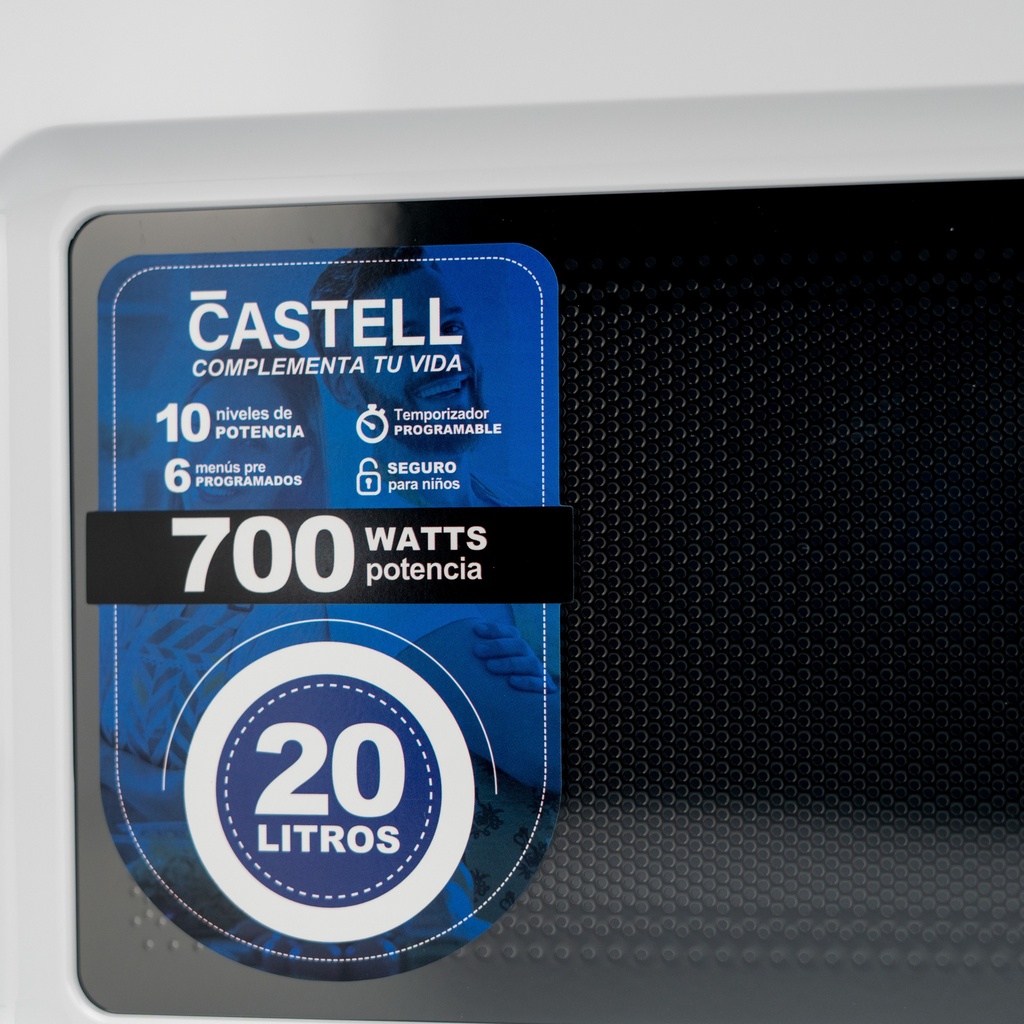 MICROONDAS 20LT P/DIGITAL 700WTTS M/AUTOMATICO 10 N/POTENCIA BLANCO/-CASTELL