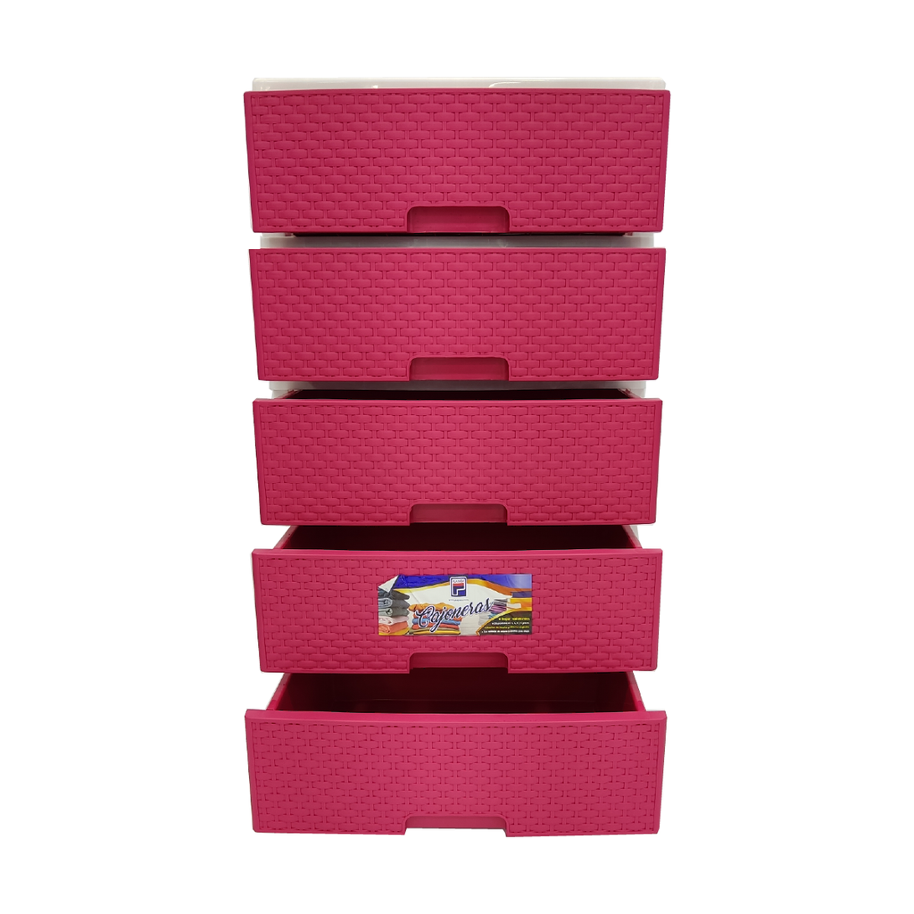 CAJONERA EXTRA GIGANTE RATTAN FUCSIA PASTEL 5 PISOS