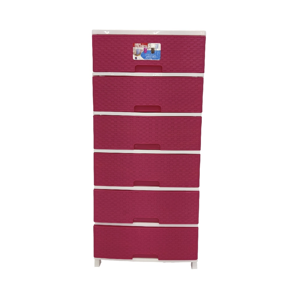 CAJONERA EXTRA GIGANTE RATTAN FUCSIA PASTEL 6 PISOS