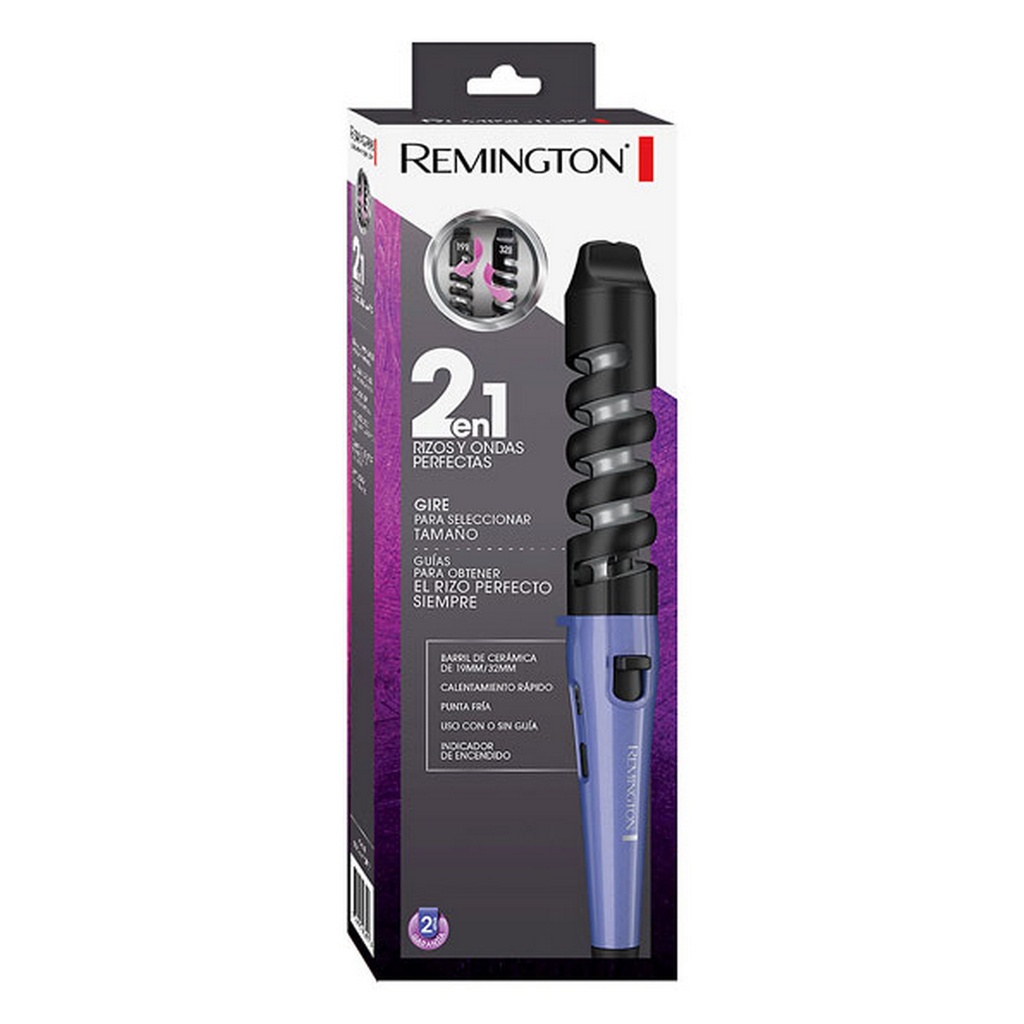 ACC. DE PELUQUERIA RIZADOR DE CABELLO DE CERAMICA 2EN1 CON GUIAS LILA/NEGRO -REMINGTON