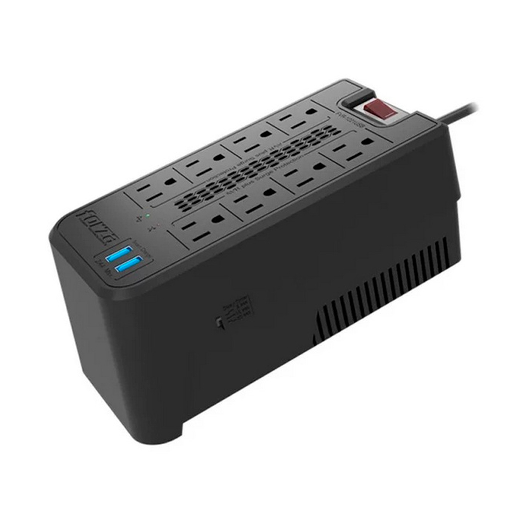 REGULADOR DE 8 TOMAS CAPACIDAD 1200VA/600W 120V NEGRO - FORZA