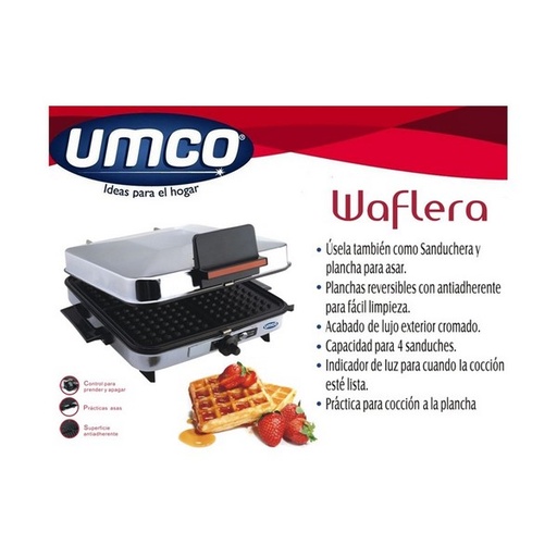[UM0055] SANDUCHERA 4 PANES WAFLERA INOX/NEGRO - UMCO