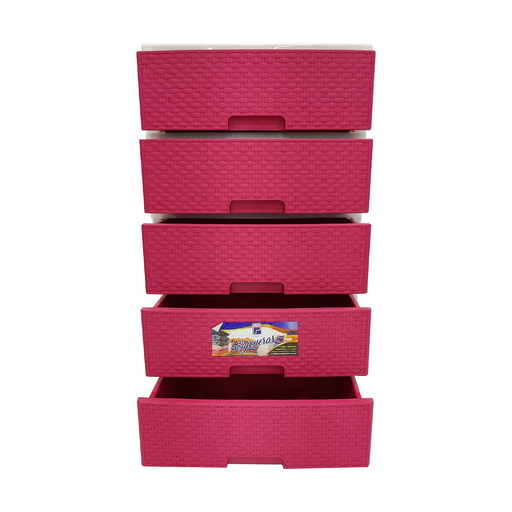 [CAJ EXT.GI RA FUCSIA PASTEL 5P] CAJONERA EXTRA GIGANTE RATTAN FUCSIA PASTEL 5 PISOS