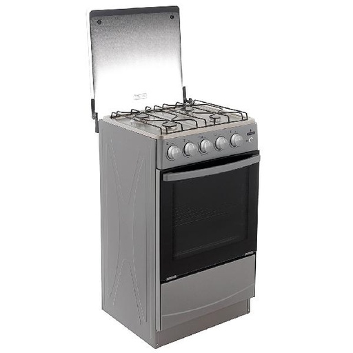 [COCINA 21&quot; C/T - SILVER] COCINA 21&quot; CON TAPA VIDRIO ECONOMICA 4Q BASE INOXIDABLE SILVER/-ECOGAS