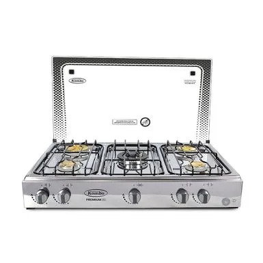 [POMPEYA 5Q PREMIUM] COCINETA A GAS TAPA DE VIDRIO 5Q TRIPLE CORONA INOXIDABLE-KOMBO