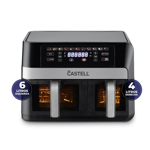 [CSTL-KY-1019PV] FREIDORA DE AIRE DUAL DIGITAL 6LT IZQUIERDA 4LT DERECHA 2000W 120V-60HZ GRIS/NEGRO -CASTELL