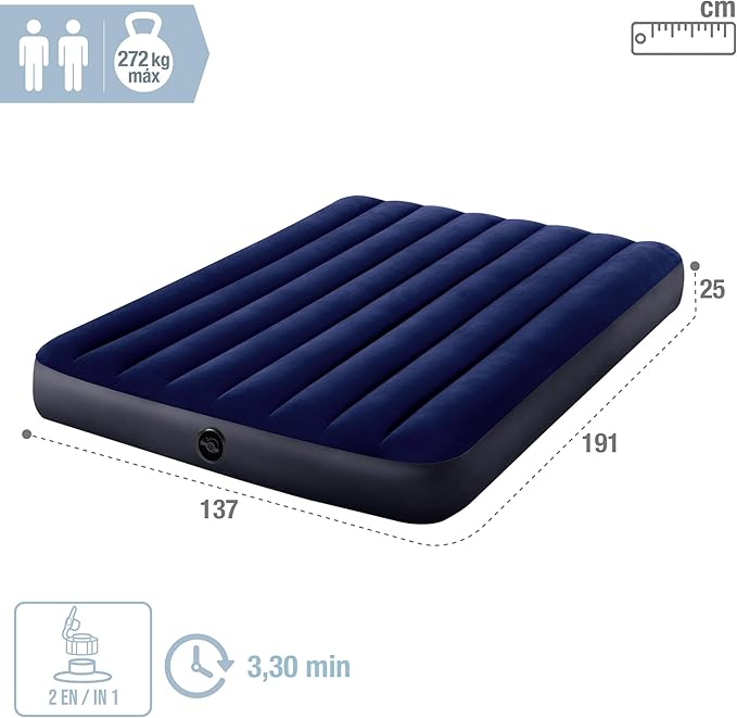 COLCHÓN INFLABLE  2PZAS (137X191X25CM) AZUL/-INTEX