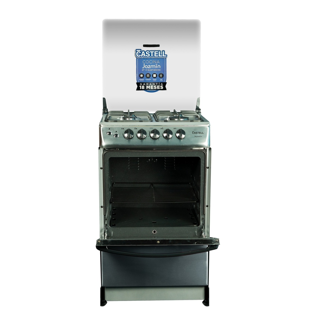 COCINA JAZMIN A GAS CON TAPA 4Q INOX  -CASTELL